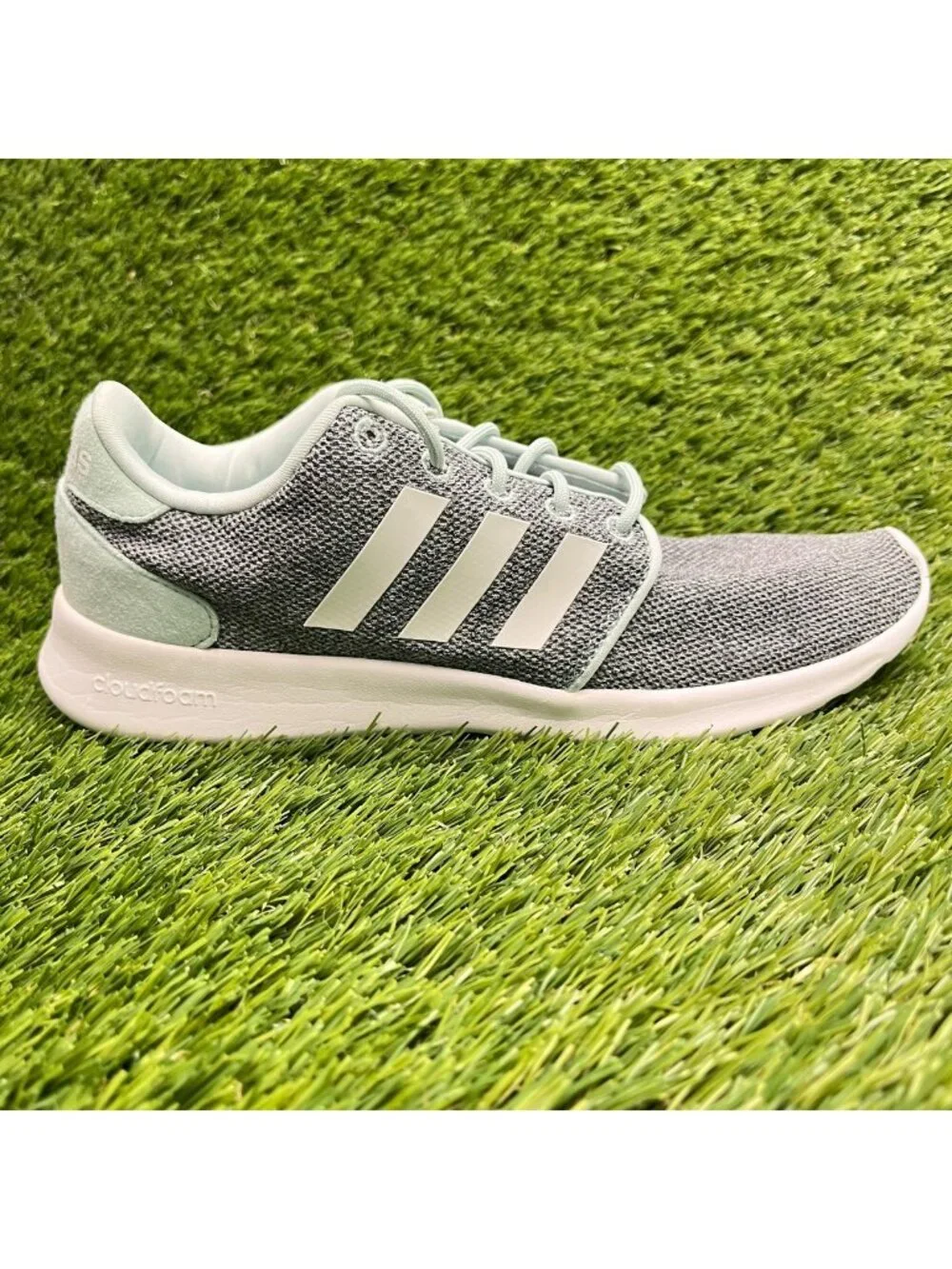 Adidas QT Racer Womens Size 7.5 Gray White Blue Athletic Running Shoes Sneakers